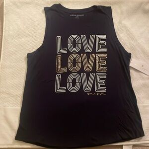 Spiritual Gangster Navy Muscle Tee with Gold and White Accents